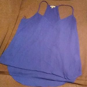 Bright navy blue lily white hi low blouse tank